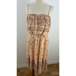 Vintage Ellen Hart 70s Handkerchief Hem Dress Peach Floral Hippie Boho Sz 11-12